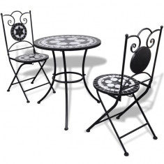 Set mobilier gradina bistro, 60 cm, mozaic, 2 scaune, negru/alb foto