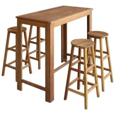 Set masa cu scaune de bar din lemn masiv de acacia, 5 piese foto