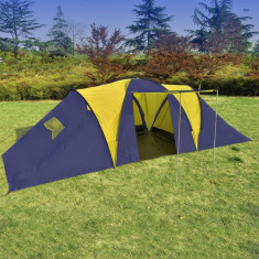 Cort camping material textil, 9 persoane, albastru ?i galben foto
