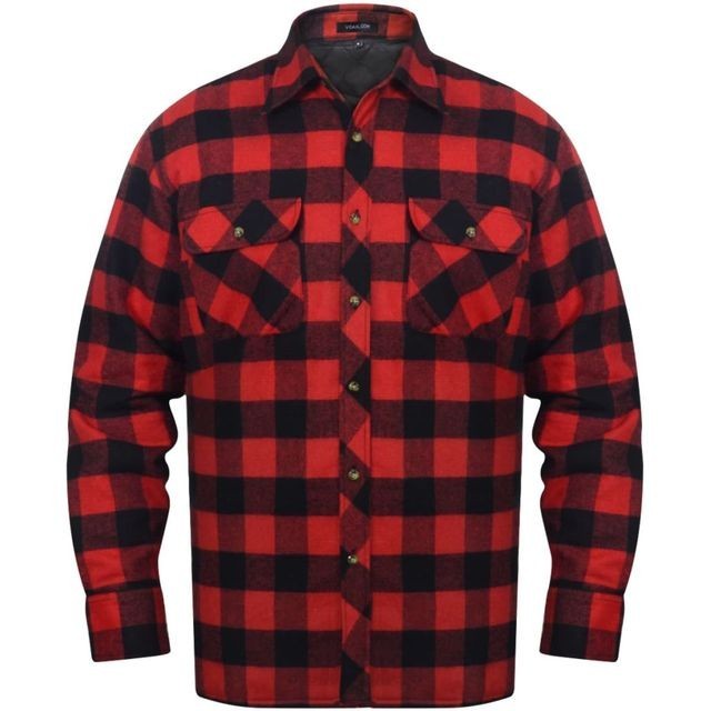 Cămașă de lucru bărbați căptușită/flanel tartan roșu-negru, mărime M foto mare Cămașă de lucru bărbați căptușită/flanel tartan roșu-negru, mărime M foto mare