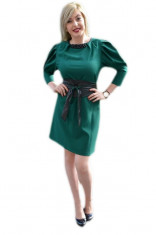 Rochie rafinata, de culoare verde inchis cu insertii de piele foto