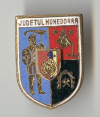 Heraldica - stema judet HUNEDOARA - Insigna veche 1960 RSR foto