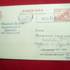 Carte Postala Danemarca 1937 cu Reclama Caile Ferate Daneze