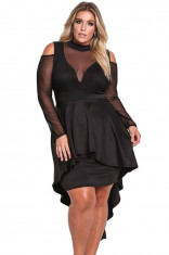 K547-1 Rochie de seara cu maneci din plasa si peplum asimetric foto