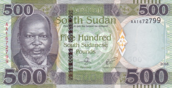 Bancnota Sudanul de Sud 500 Pounds 2018 - P16 UNC ( vezi descriere )