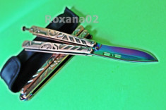 Cutit Briceag Balisong Butterfly Fluture. Rainbow Fade + Husa foto