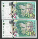 FRANTA 500 FRANCI 1994 UNC [01] P-160a.1 Serii Consecutive , Pret / 2 buc