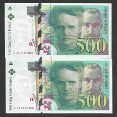 FRANTA 500 FRANCI 1994 UNC [01] P-160a.1 Serii Consecutive , Pret / 2 buc