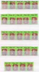 143-ANGLIA MAREA BRITANIE 1854 VICTORIA PENNY RED 24 timbre Plates 180-205