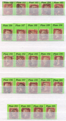 143-ANGLIA MAREA BRITANIE 1854 VICTORIA PENNY RED 24 timbre Plates 180-205 foto
