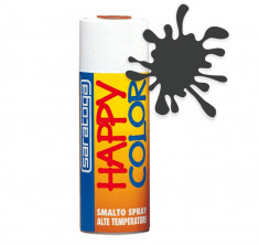 Spray vopsea termorezistenta Negru Antic, HappyColor pentru temperaturi ridicate, 400ml foto