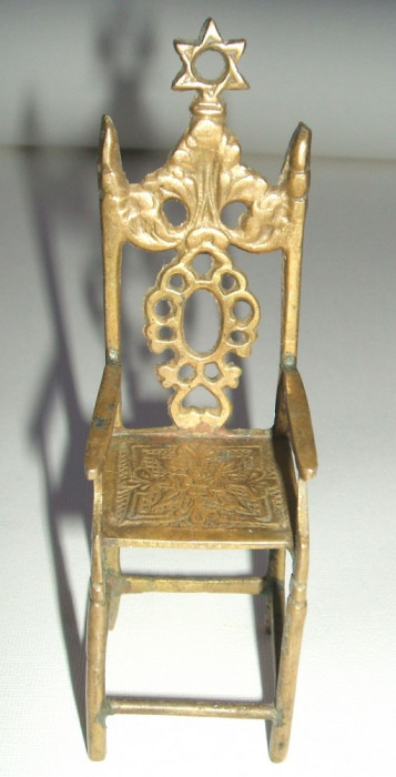 Scaun miniatura din alama pentru BRIT MILAH, Steaua lui David, Judaica vintage