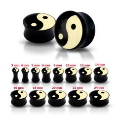 Plug pentru ureche, negru, lucios, cu simbolul Yin-Yang foto