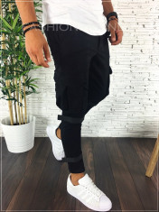 Pantaloni de trening negri cu buzunare laterale - LICHIDARE - A2315 foto