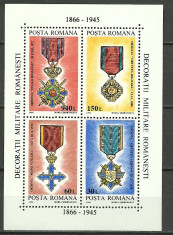 1994 - decoratii militare, bloc neuzat foto