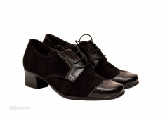 Pantofi dama eleganti din piele naturala cu toc 4 cm (Negru si Bleumarin) foto