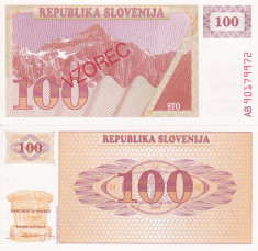 SPECIMEN SLOVENIA 100 tolarjev 1990 UNC!!! foto