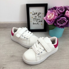 Adidasi albi roz cu scai tenisi pantofi sport fete copii 30 cod 0134 foto