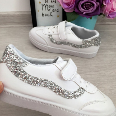 Adidasi albi argintii cu sclipici tenisi pantofi sport fete 31 32 cod 0130 foto