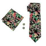 Set cravata matase butoni + batista model floral + cutie cadou