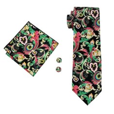 Set cravata matase butoni + batista model floral + cutie cadou