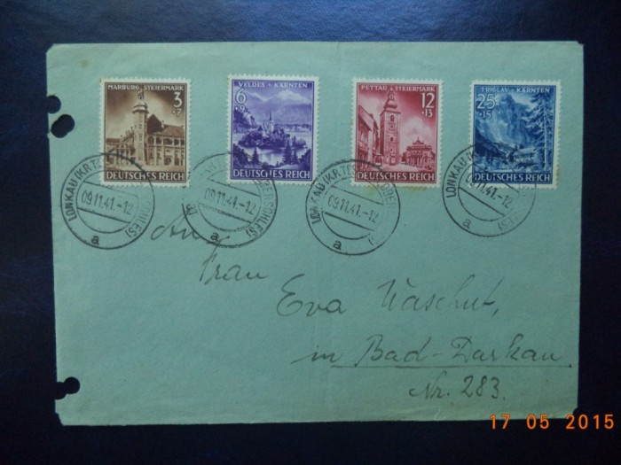 1941 Germania ( Reich ) - Plic cu serie completa ( Mi 806 - 809 ). 1941 Germania ( Reich ) - Plic cu serie completa ( Mi 806 - 809 ).