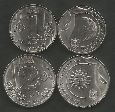 MOLDOVA LOT 1 LEU + 2 LEI 2018 [1] UNC - necirculate , din fisic foto