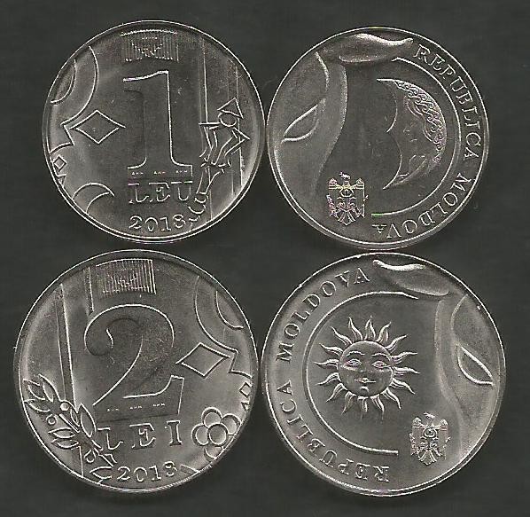 MOLDOVA LOT/ SET ( 2 buc ) 1 LEU + 2 LEI 2018 [1] UNC - necirculate , din fisic