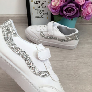 Adidasi albi argintii cu sclipici tenisi pantofi sport fete 31 32 cod 0130  | Okazii.ro