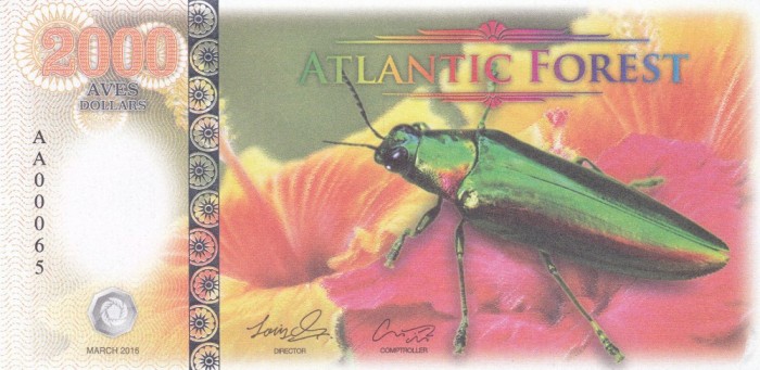 Bancnota ATLANTIC FOREST 2.000 Aves Dollars 2016 UNC ( bancnota fantezie )