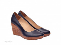 Pantofi bleumarin dama eleganti - casual din piele naturala cod P140 foto