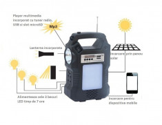 KIT SOLAR CU 3 BECURI,ACUMULATOR,PANOU SOLAR,LAMPA CU LEDURI GD 8060 foto