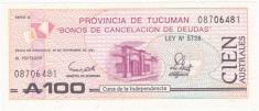 ARGENTINA 100 austral 1991 UNC provincia Tucuman P-S2715 foto