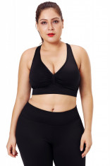 BRA215P-1 Bustiera sport neagra cu decolteu in V - plus size foto