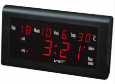 Ceas Digital LED Clock VST 220 V Ora 12H/24H Data D/M/W Alarma Termometru foto
