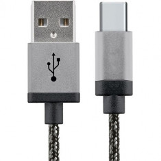 Cablu Date USB La Type C 1M Aluminiu Alb Negru foto