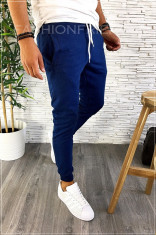 Pantaloni de trening albastru pentru barbati - slim fit - premium - A2385 foto