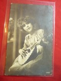 Ilustrata- Fotografie- Fetita cu mandolina ,stampila militara romaneasca ww1 Arm