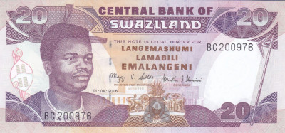 Bancnota Swaziland 20 Emalangeni 2006 - P30c UNC foto