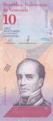 Bancnota Venezuela 10 Bolivares Soberano 2018 - PNew UNC foto