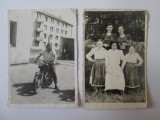 Lot 2 fotografii colectie aprox. 85 x 60 mm din anii 50-60:moto/costume populare, Alb-Negru, Romania de la 1950