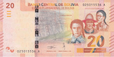 Bancnota Bolivia 20 Bolivianos L1986 (2018) - P249 UNC ( SERIE NOUA ) foto