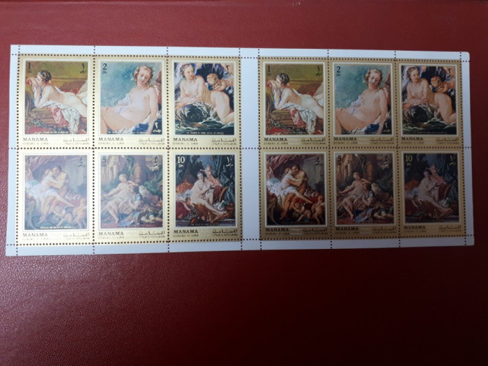 2 blocuri timbre manama 1972 nud,picturi