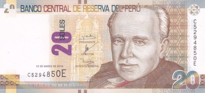 Bancnota Peru 20 Soles 2016 - PNew UNC foto