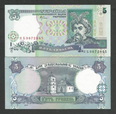 UCRAINA 5 HRIVNE 2001 [1] P-110c , Semn VLADIMIR STELMAKH , a UNC foto