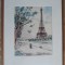 TABLOU VECHI - ACUARELA - PARIS - TURNUL EIFFEL - SEMNAT DREAPTA JOS
