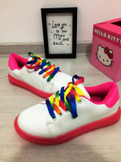 Adidasi albi roz colorati curcubeu tenisi pantofi sport copii 32 33 foto