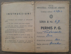 Permis de pescuit emis de Ministerul Fortelor Armate// 1966 foto