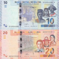 Bancnota Bolivia 10 si 20 Bolivianos L1986 (2018) - PNew UNC ( SERIE NOUA ) foto