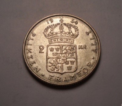 Suedia 2 Kronor Coroane 1954 UNC foto